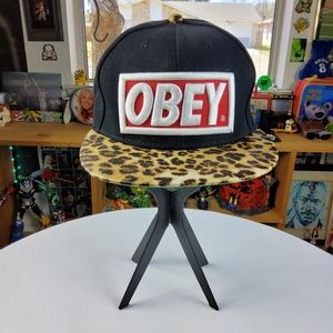 Obey Worldwide Cheetah Print Bill Spellout Strapback Hat
